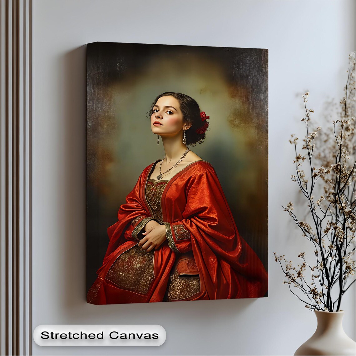 Renaissance Noblewoman Crimson Gown Vintage Portrait Art Poster