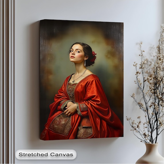 Renaissance Noblewoman Crimson Gown Vintage Portrait Art Poster