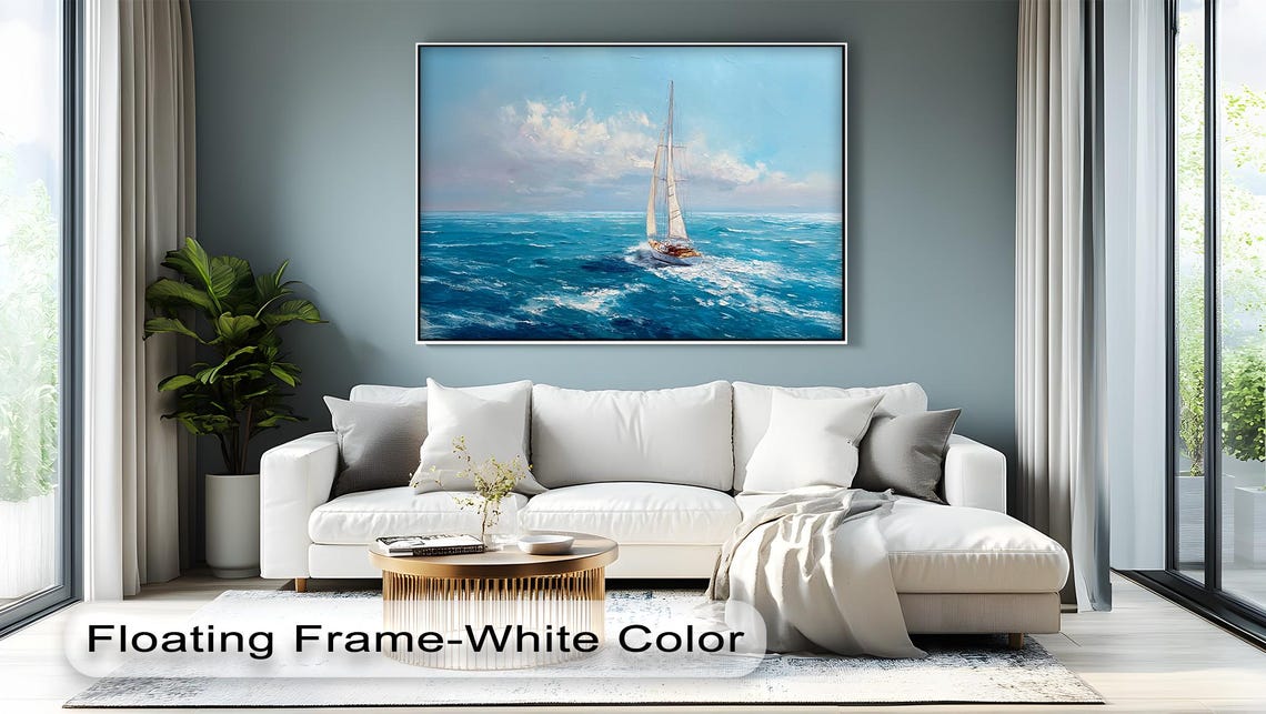 Sailboat Ocean Blue Seascape Coastal Nautical Sailing Ship Poster