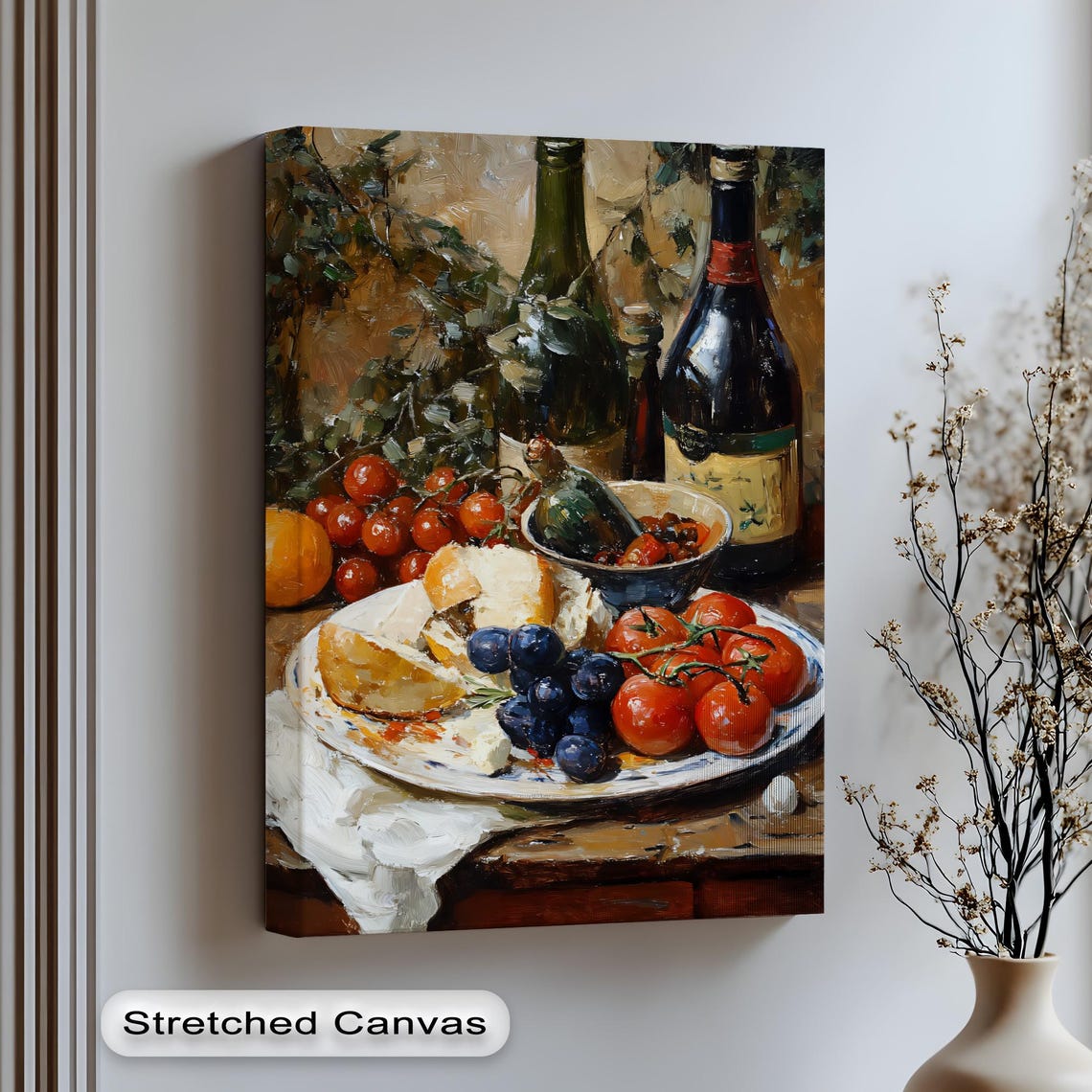 Rustic Wine And Cheese Still Life Kitchen Oil Painting Poster
