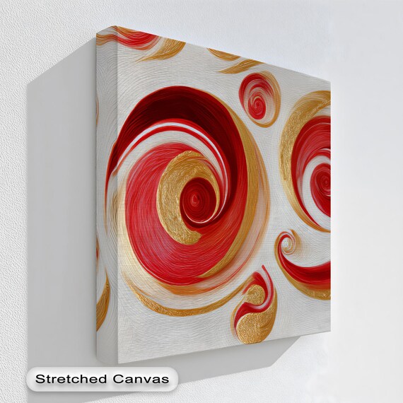 Red And Gold Swirl Abstract Canvas Art Modern Floating Frame