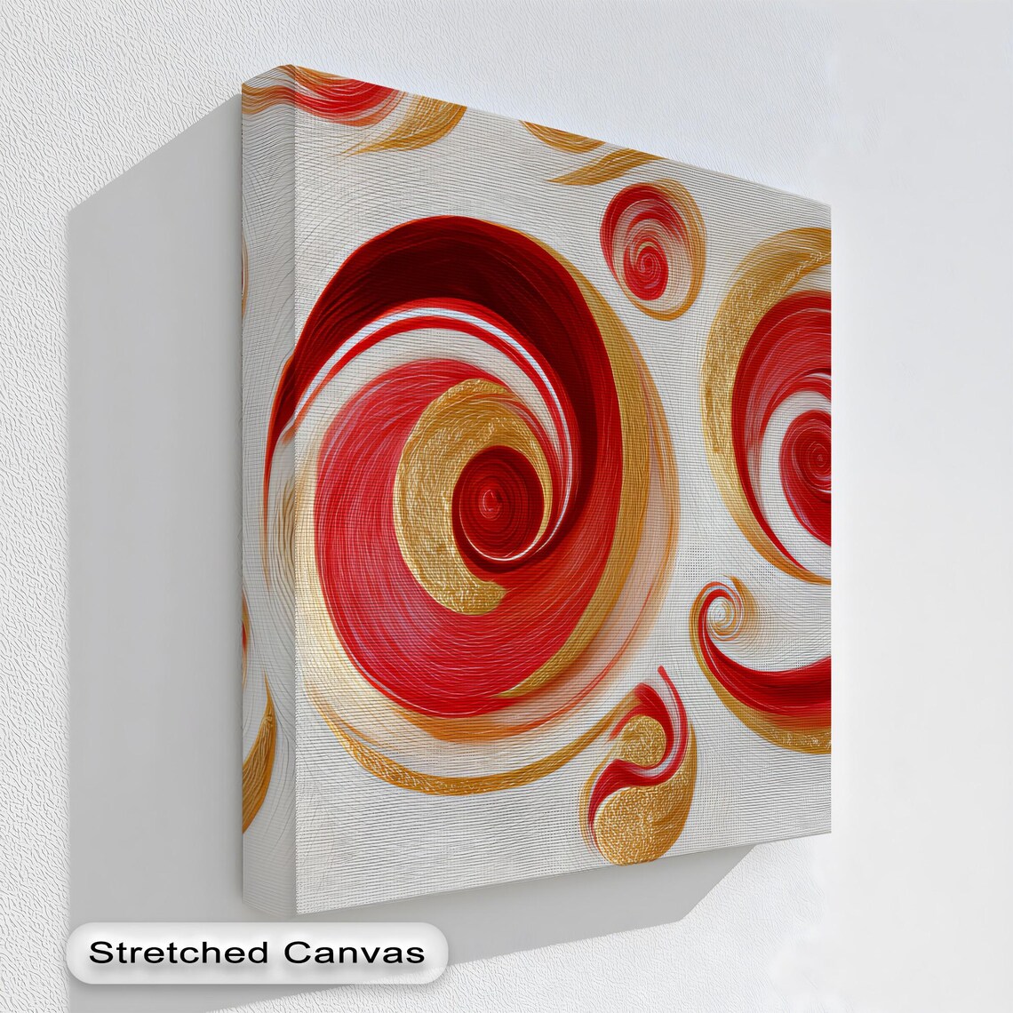 Red And Gold Swirl Abstract Canvas Art Modern Floating Frame