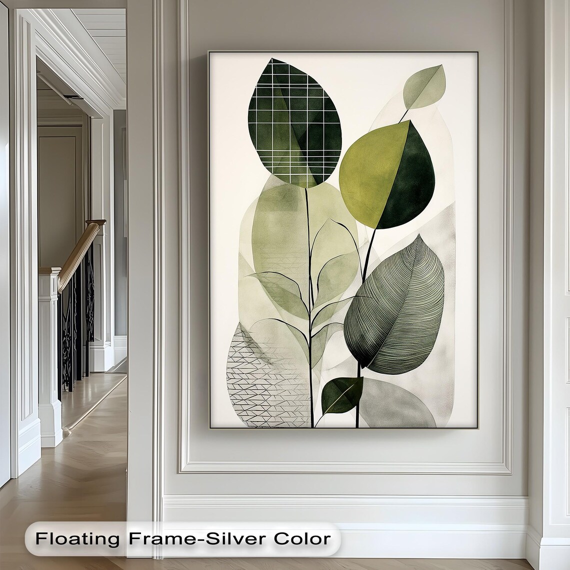 Abstract Nature Canvas Wall Art Green Orange Gold Frame