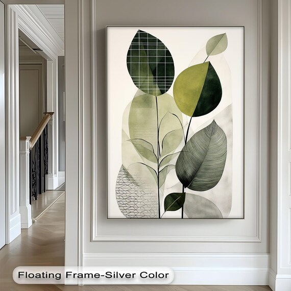 Abstract Nature Canvas Wall Art Green Orange Gold Frame