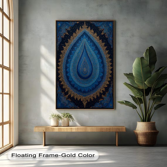 Blue Mandala Drop Canvas Print Large Living Room Wall Art With Framed Artwork