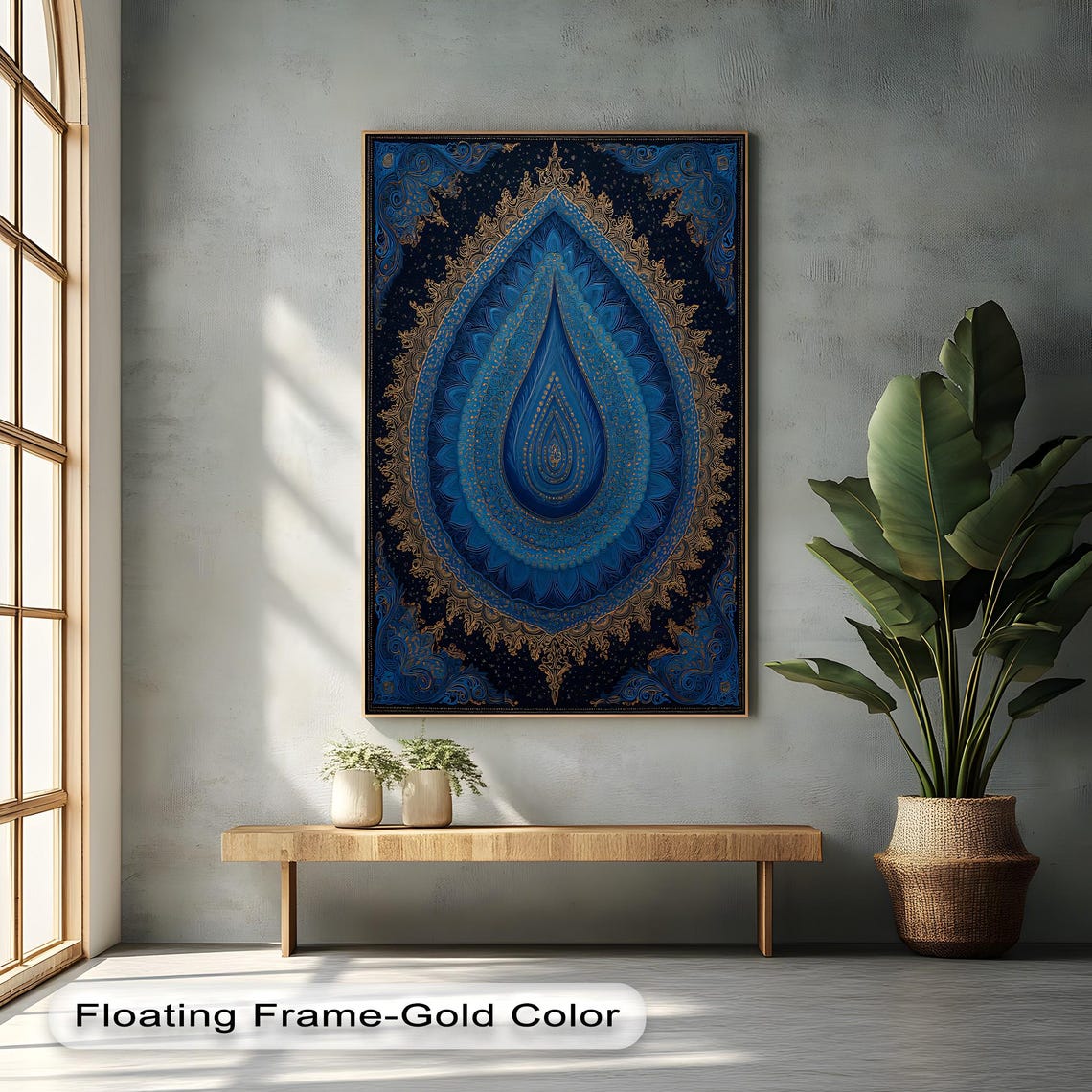 Blue and Gold Ornate Mandala Drop Spiritual Meditation Art Print