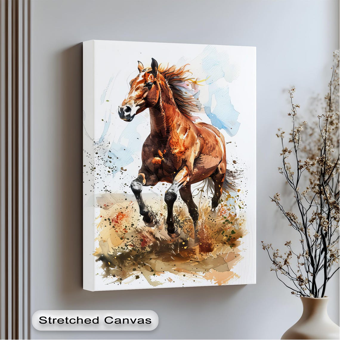 Chestnut Running Horse Watercolor Splash Dynamic Equine Art Poster