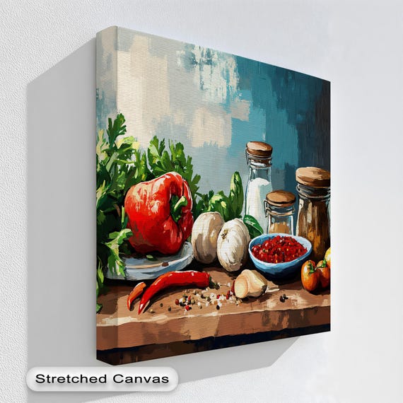 Rustic Kitchen Canvas Art Spice Vegetable Still Life