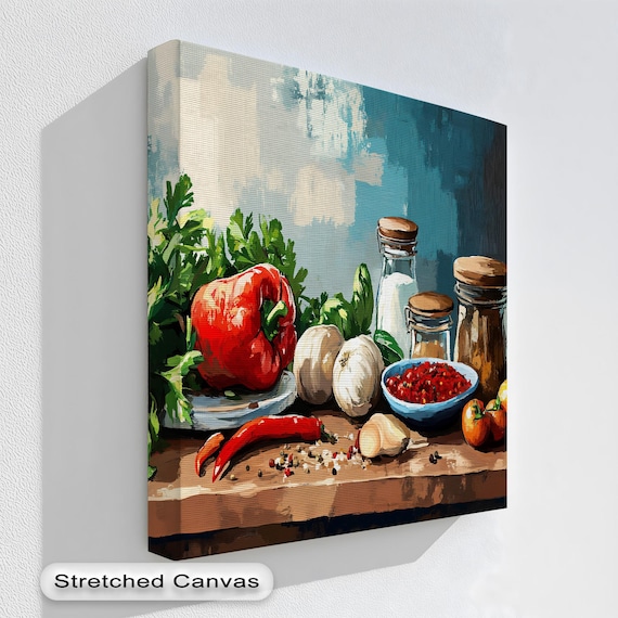 Rustic Painted Still Life Peppers Garlic Tomato Kitchen Art Poster