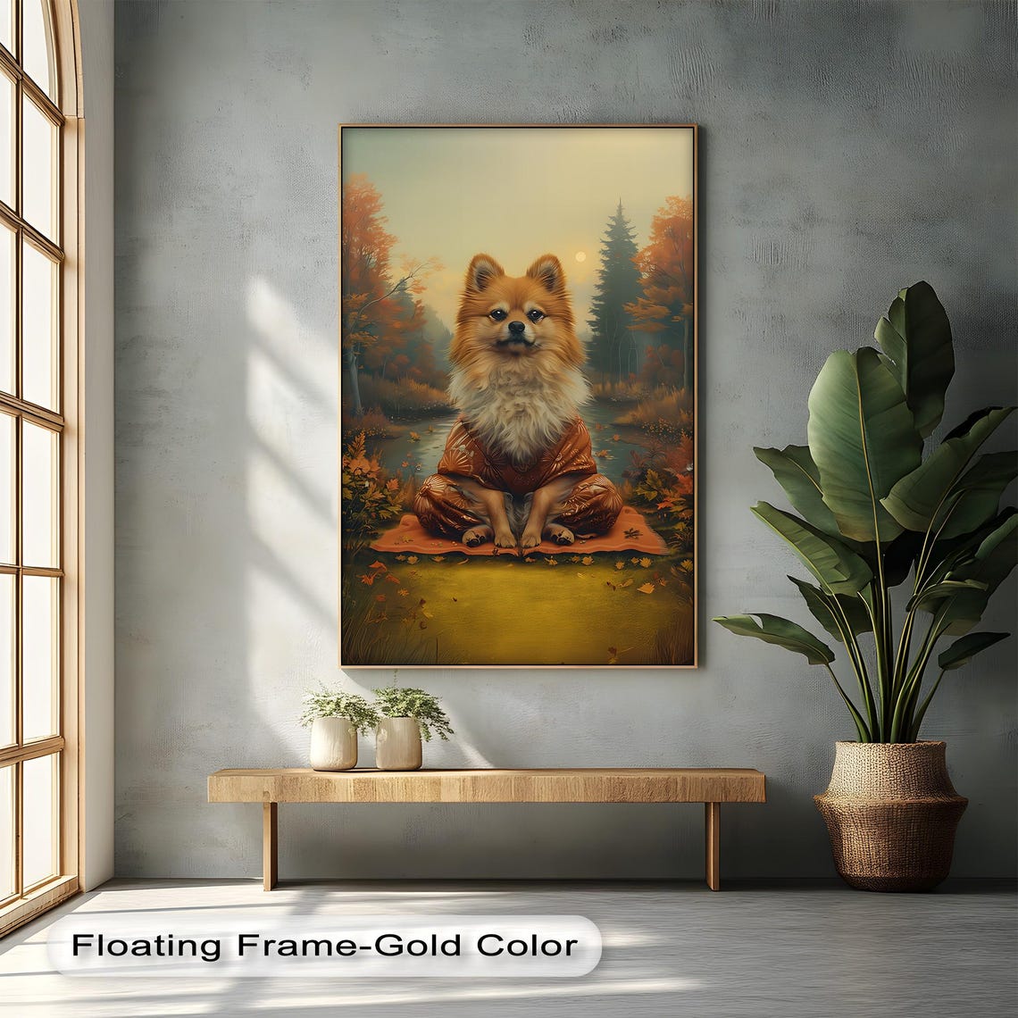 Zen Pomeranian Meditating Autumn Forest Cute Mindful Dog Art Poster