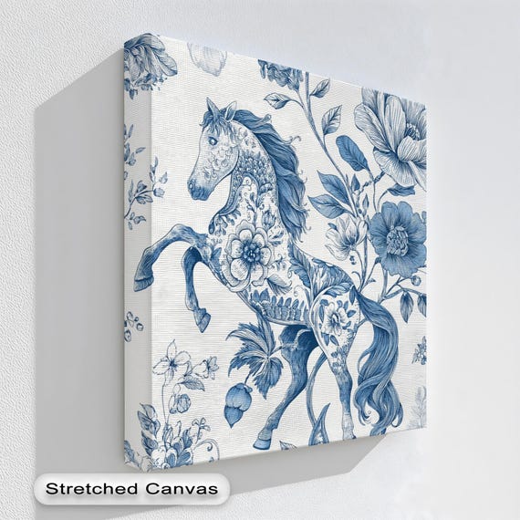 Floral Horse Glass Wall Art Vintage Botanical Equine Decor