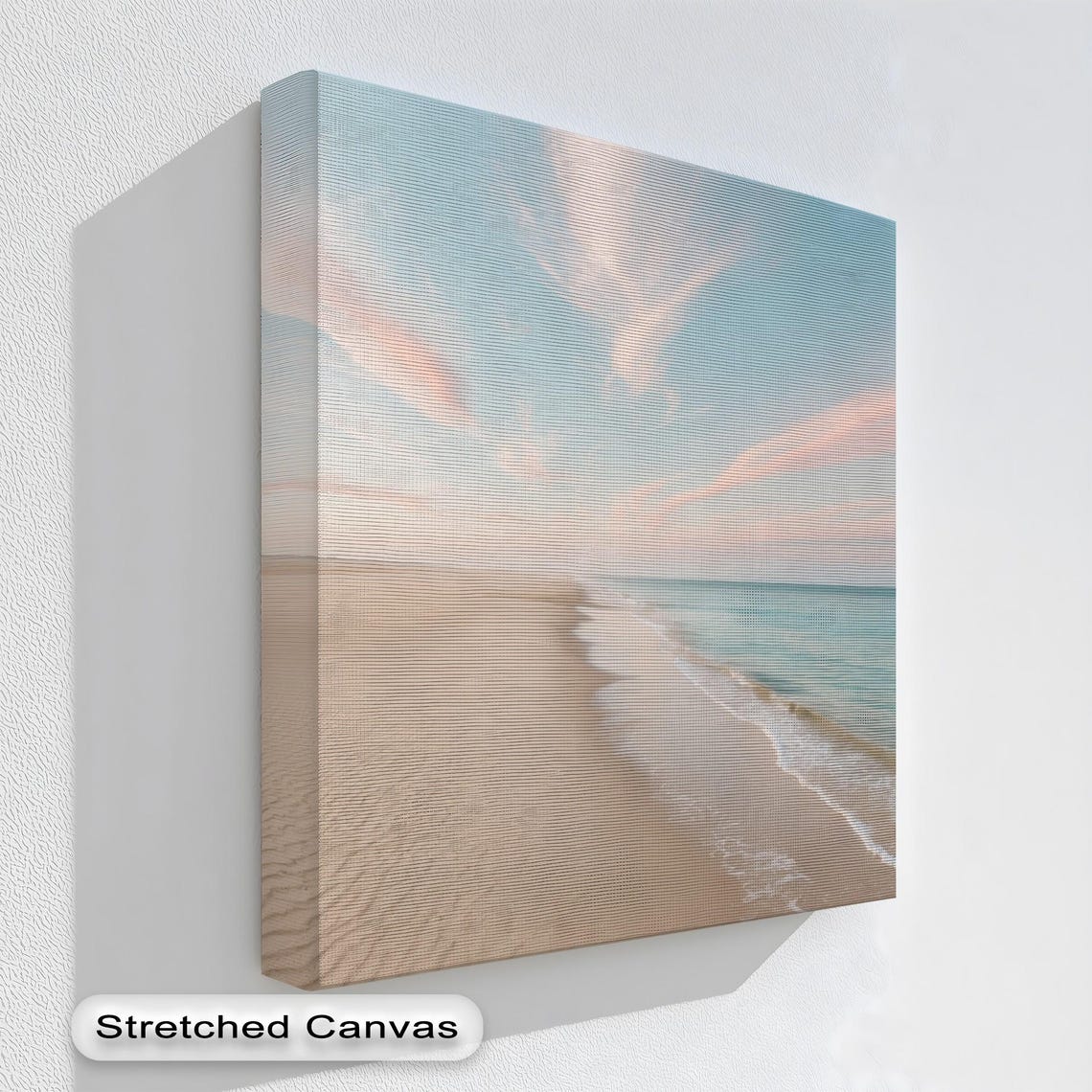 Pastel Beach Pink Clouds Serene Shore Minimalist Canvas Print