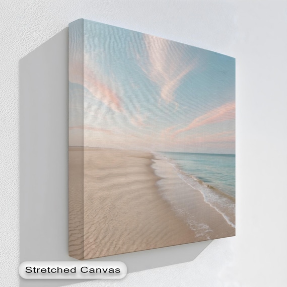Pastel Beach Pink Clouds Serene Shore Minimalist Canvas Print