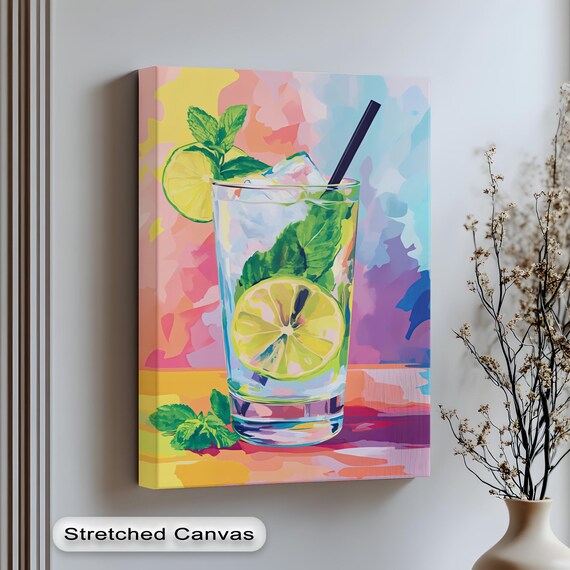 Lemon Mojito Cocktail Pop Art Bar Wall Decor Vibrant Summer Drink Poster