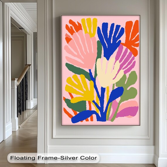 Abstract Botanical Canvas Print Colorful Floral Wall Art With Gold Frame