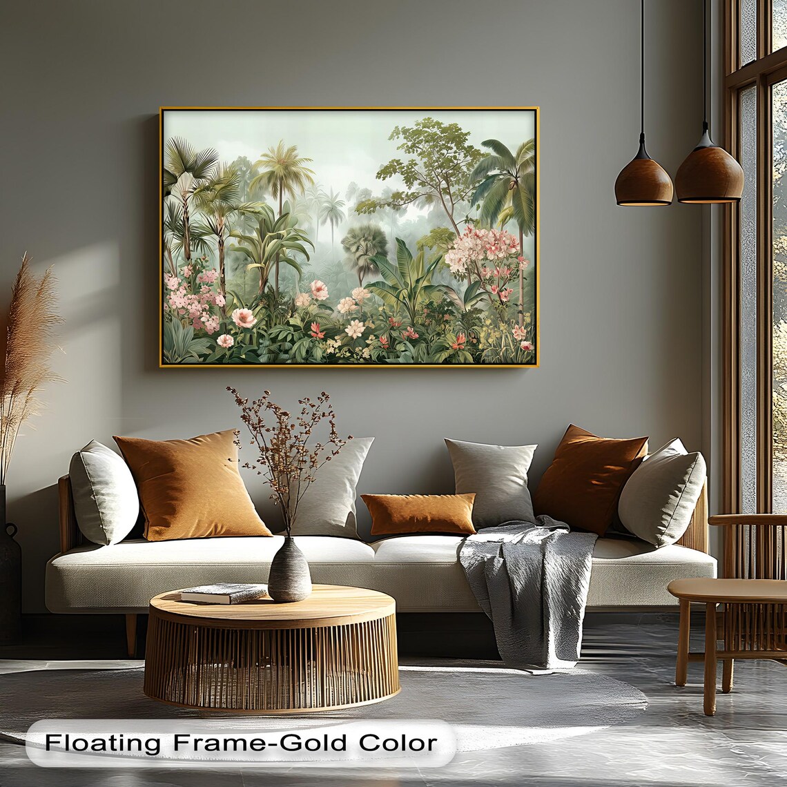 Tropical Jungle Canvas Print Misty Forest Floral Wall Art With Frame Artworks