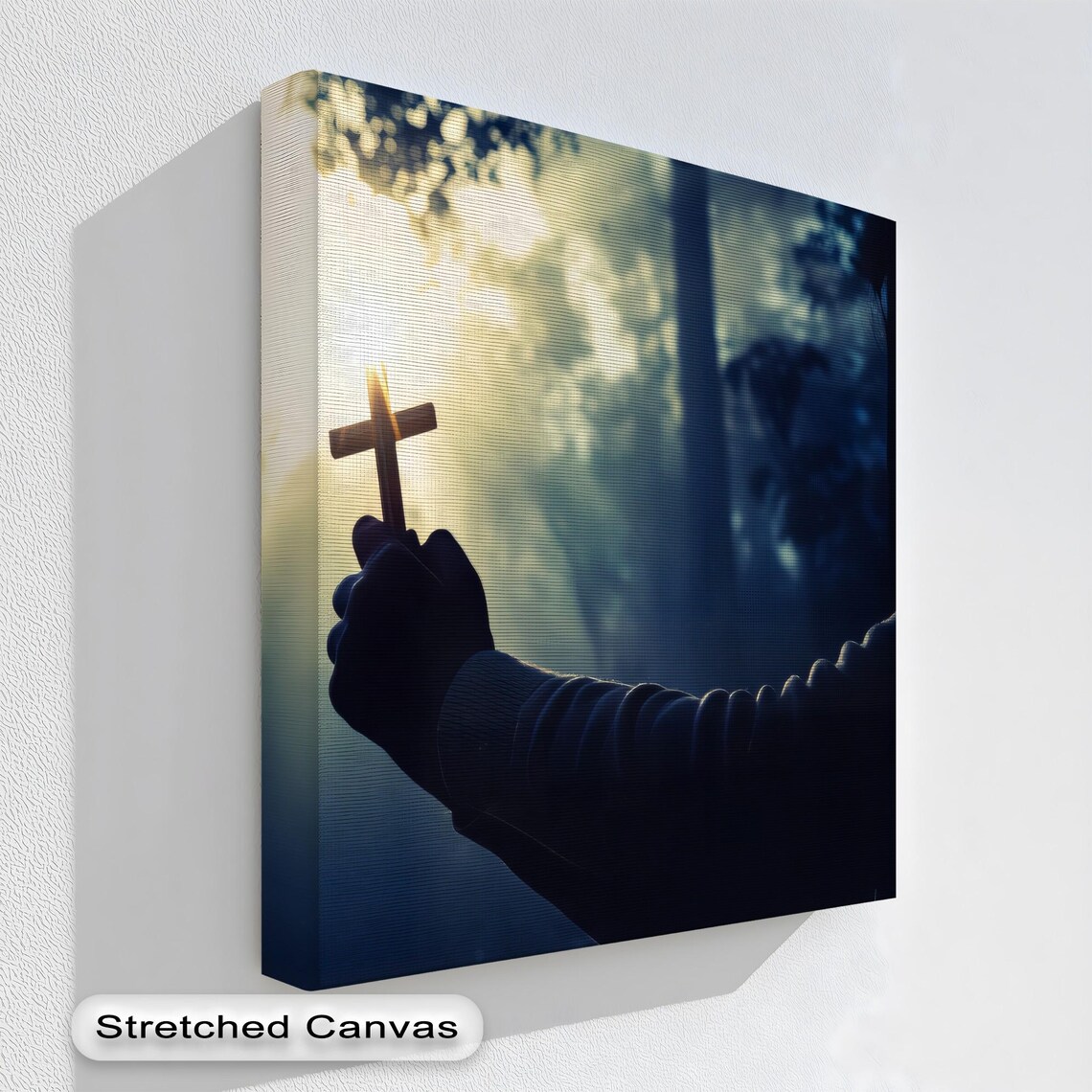 Hand Holding Cross In Forest Light Poster Christian Faith Silhouette Art