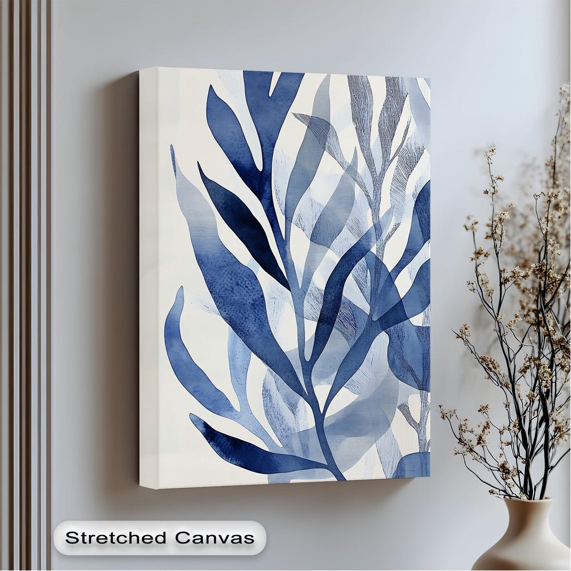 Blue Watercolor Botanical Leaves Abstract Nature Art Decor Print