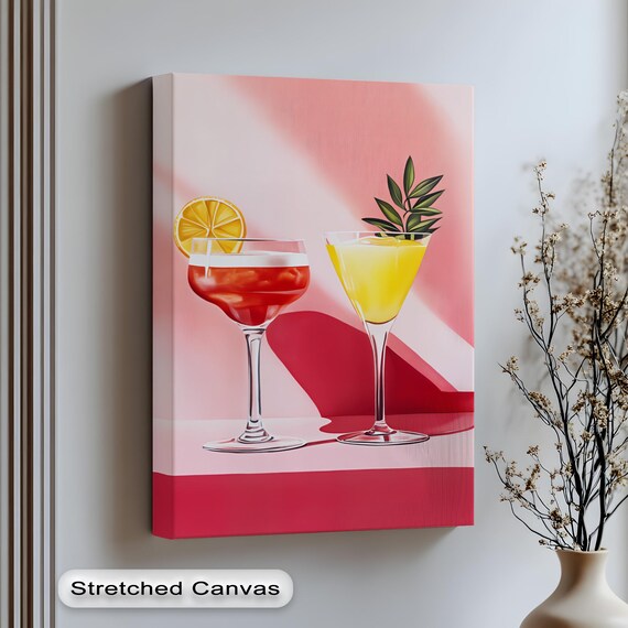 Tropical Cocktail Duo Pink Bar Cart Art Vibrant Citrus Martini Poster