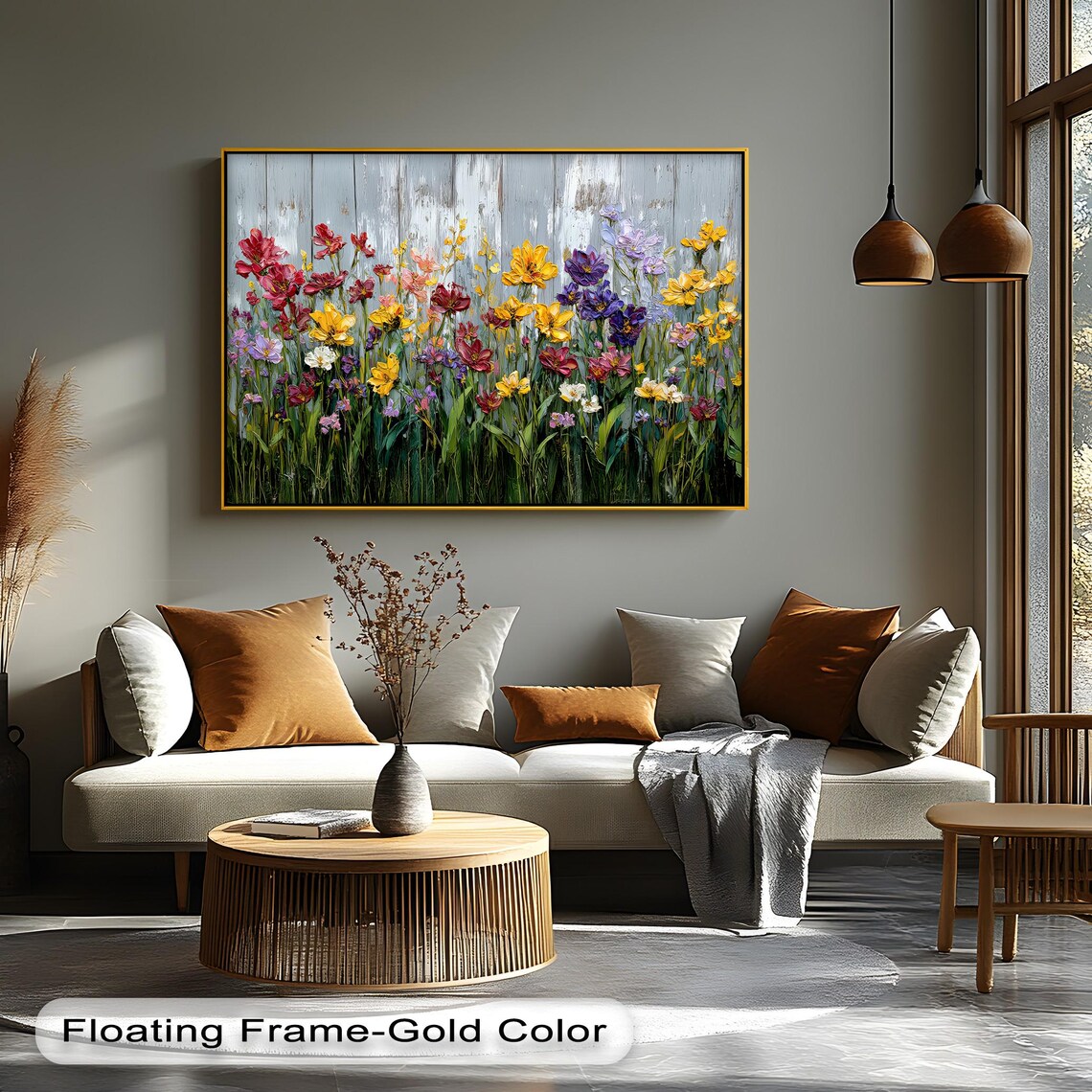 Colorful Wildflower Garden Meadow Painting Rustic Art Poster