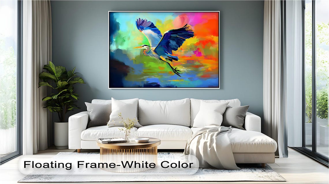Colorful Flying Heron Abstract Bird Rainbow Sky Modern Art Poster