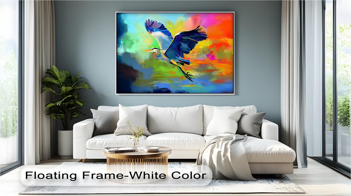 Colorful Flying Heron Art Abstract Bird Canvas Or Poster