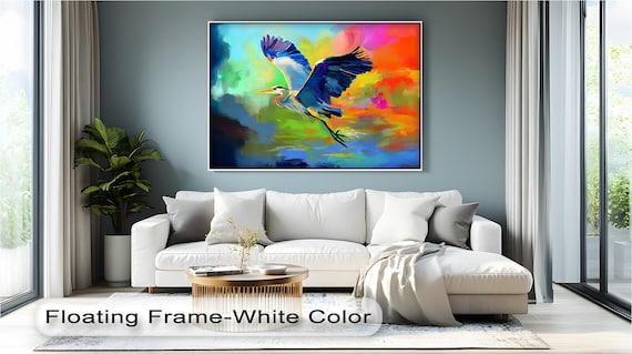 Colorful Flying Heron Art Abstract Bird Canvas Or Poster