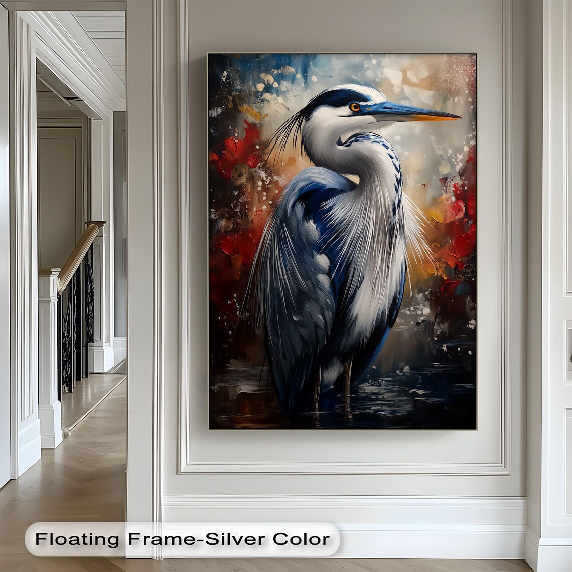 Blue Heron Portrait Canvas Print Striking Wildlife Bird Painting Art