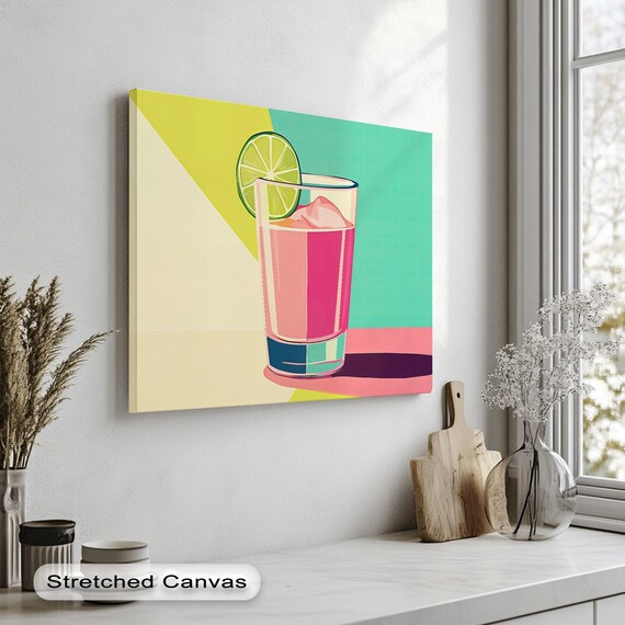 Pop Art Pink Cocktail With Lime Slice Colorful Summer Drink Poster