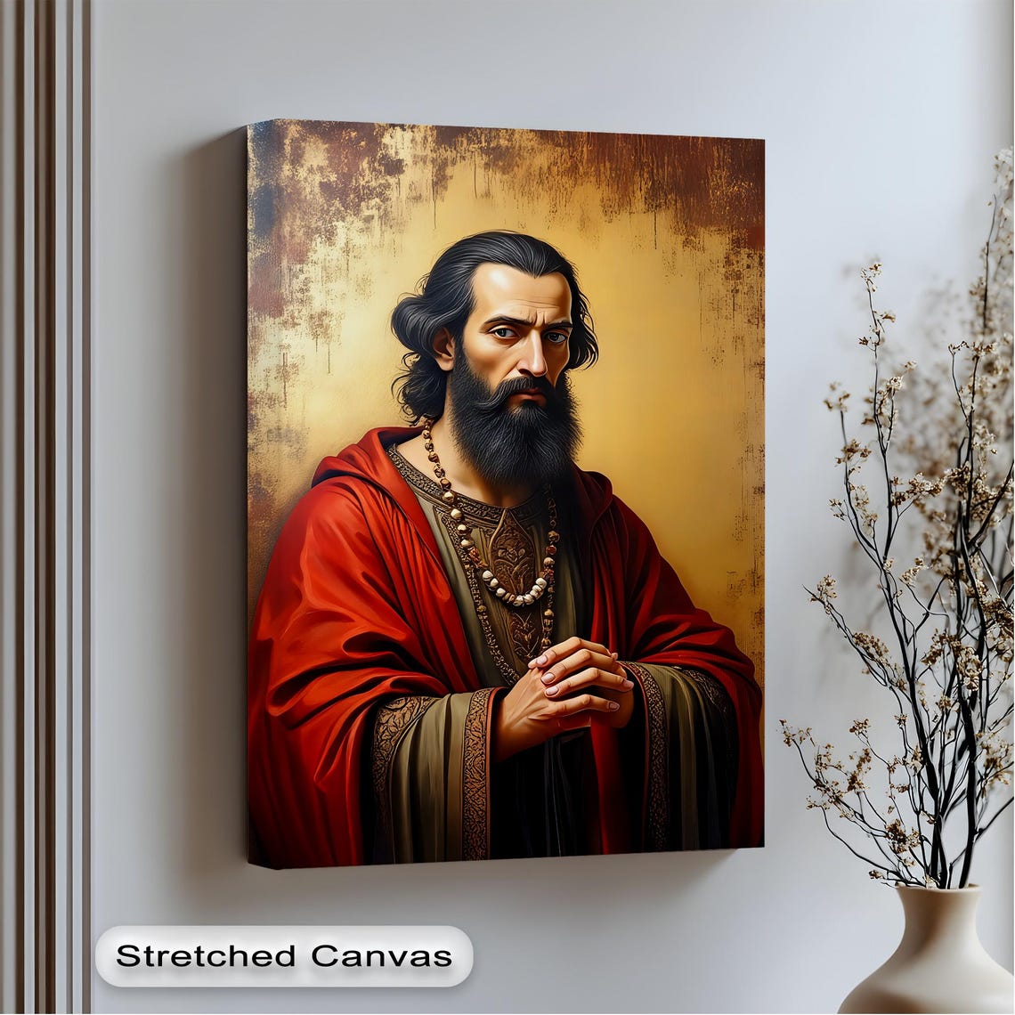 Regal Bearded Man Red Robe Gold Background Eastern Art Poster