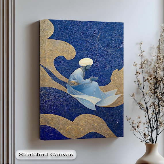 Whirling Dervish Gold Blue Spiritual Sufi Illustration Canvas Print