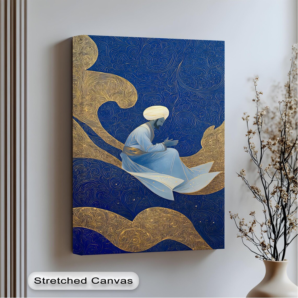Whirling Dervish Gold Blue Spiritual Sufi Illustration Canvas Print