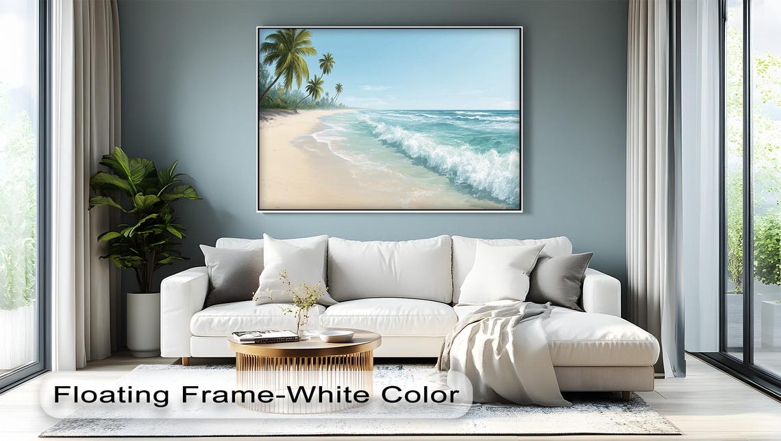Tropical Beach Wave Palm Serene Coastal Painting Wall Poster
