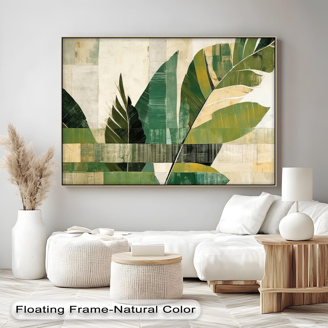 Banana Leaf Canvas Wall Art Abstract Tropical Print With Natural Frame