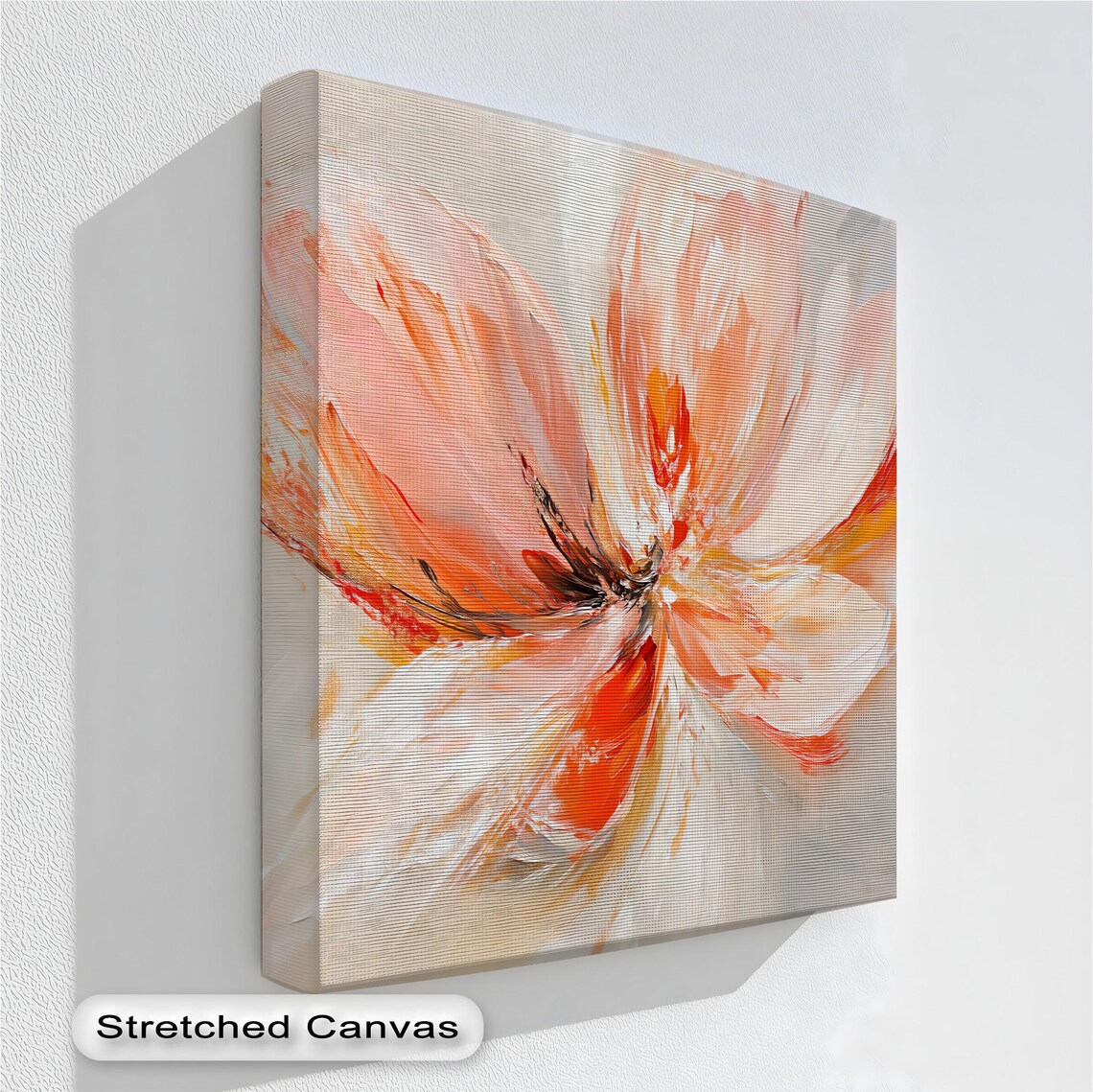 Orange Abstract Floral Canvas Art Modern Floating Frame Print