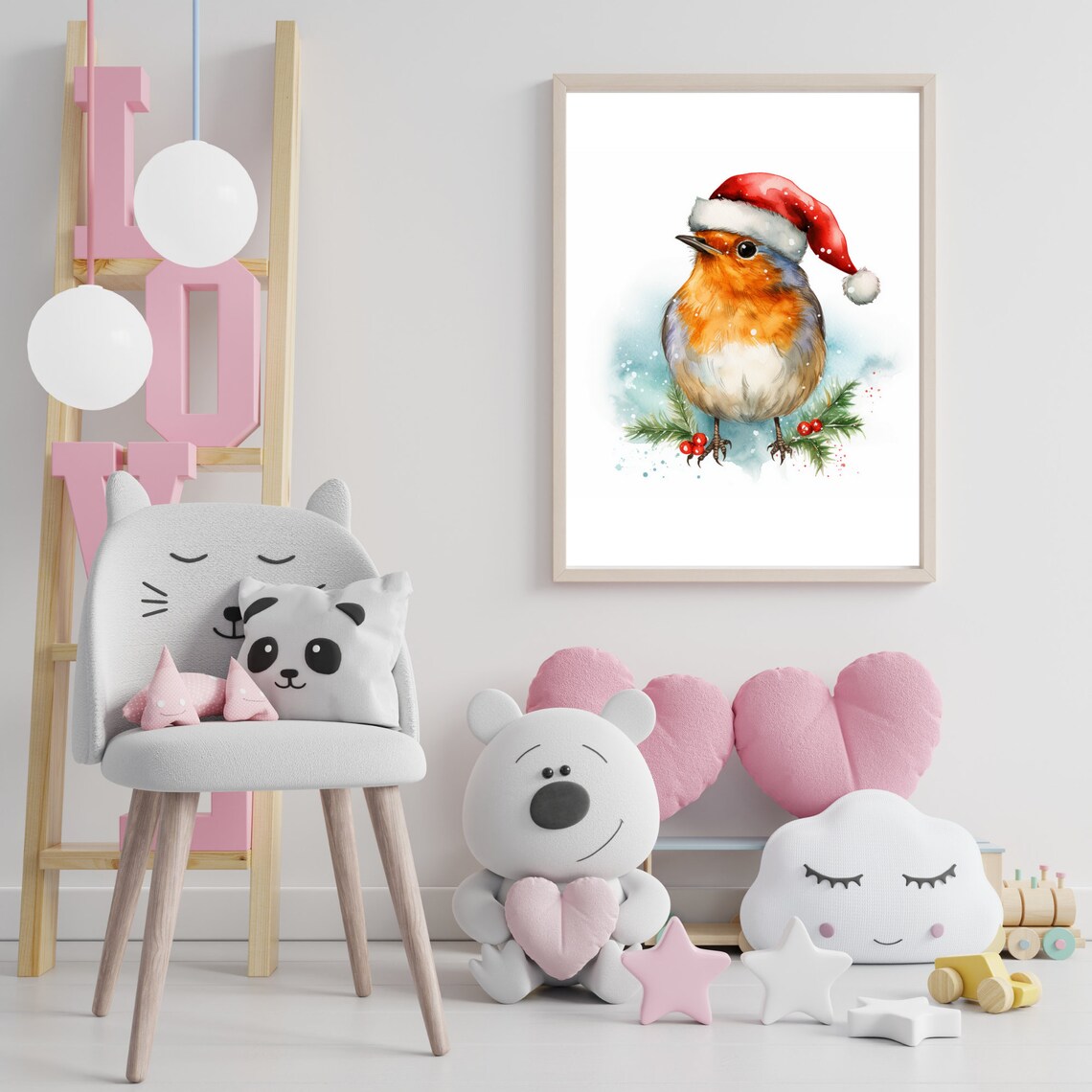 Christmas Robin Bird Watercolor, Nursery Decor - Image 3