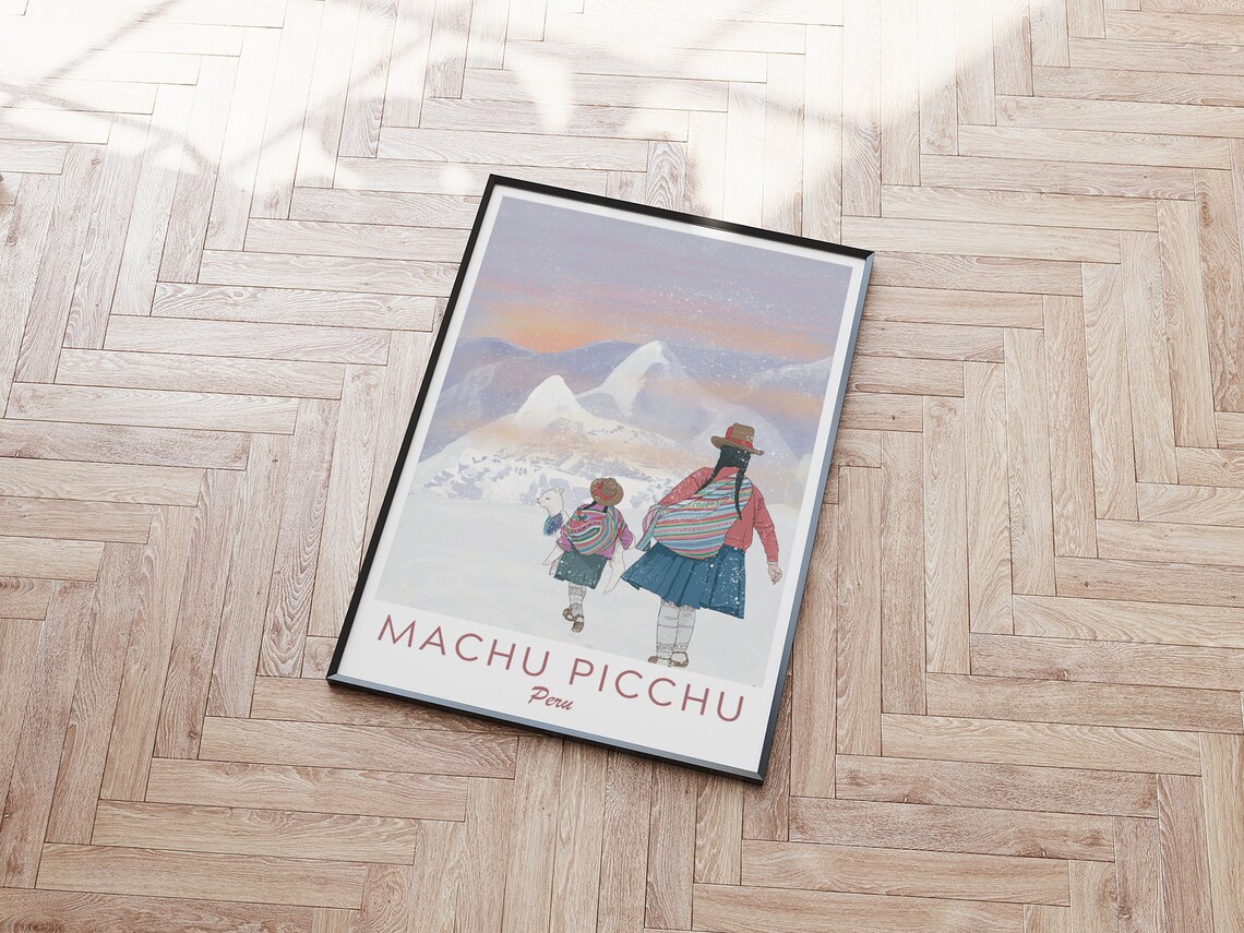 Peru Machu Picchu Travel Poster Machu Picchu Poster Alpaca Machu Picchu Print Peru Travel Art Alpaca In Peru Peruvian Girls In Snow - Image 4