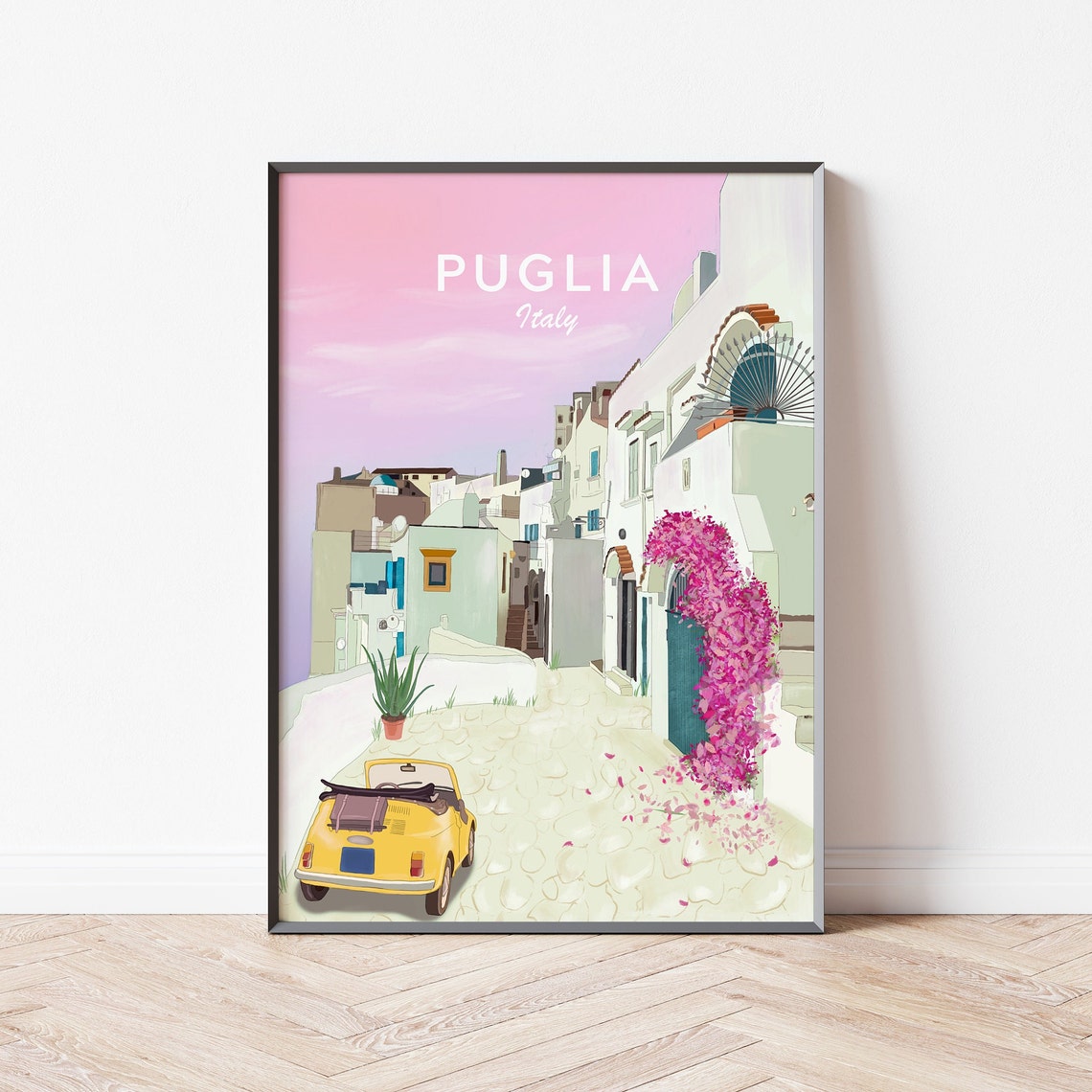Italy Travel Print Italy Puglia Travel Poster Puglia Illustration Vintage Fiat 500 Puglia Wall Art Oldtimer Illustration Puglia Art - Image 2