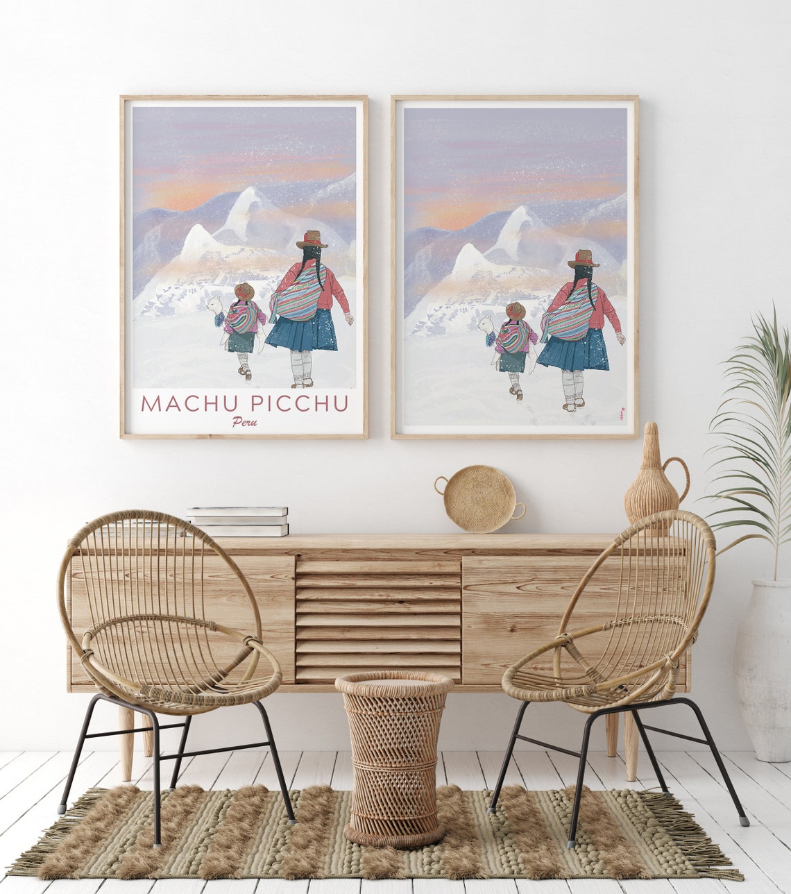 Machu Picchu Peru Sunrise Scenic Andean Women Alpaca Travel Poster - Image 3