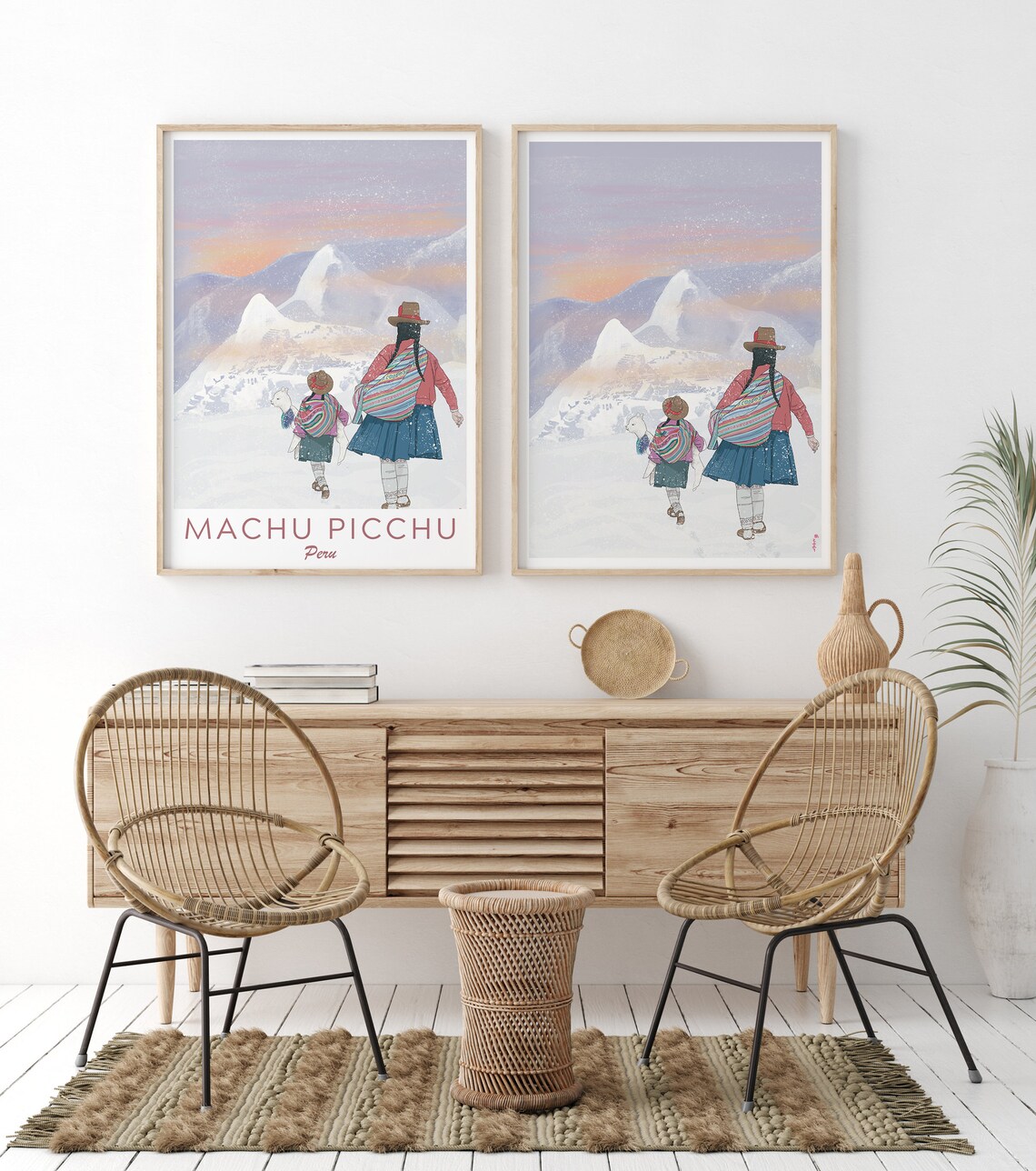 Peru Machu Picchu Travel Poster Machu Picchu Poster Alpaca Machu Picchu Print Peru Travel Art Alpaca In Peru Peruvian Girls In Snow - Image 3