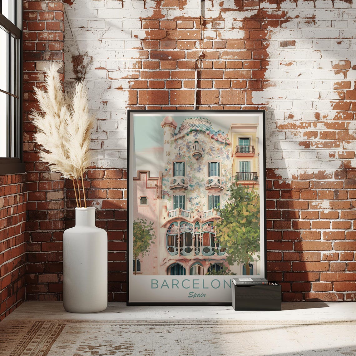 Barcelona Spain Casa Batllo Gaudi Mosaic Facade Travel Poster - Image 2