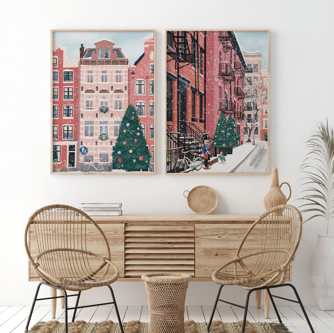 New York Christmas Snowy Brownstone Nutcracker Dog Holiday Poster - Image 3