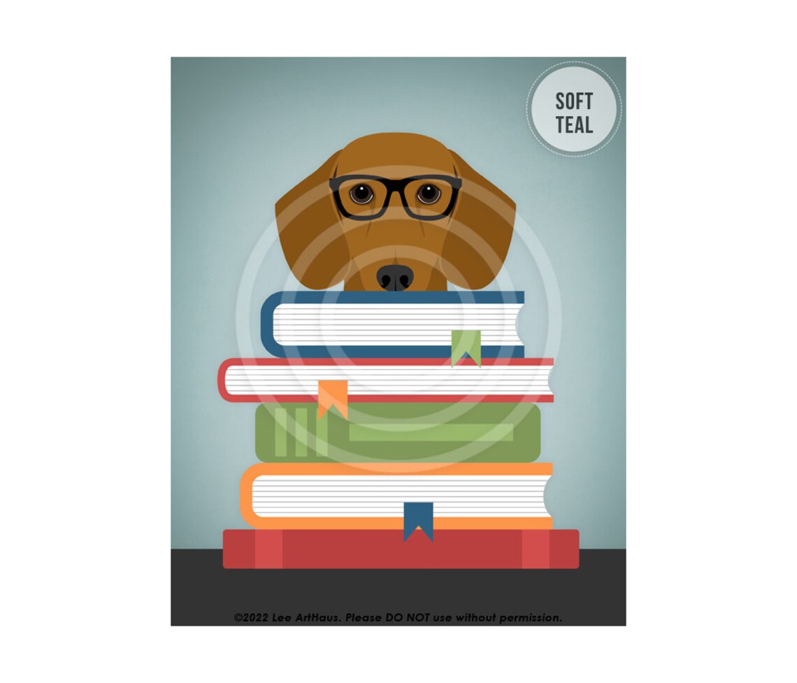 Red Dachshund Wearing Glasses With Stack of Books Funny Dog Poster - Image 4