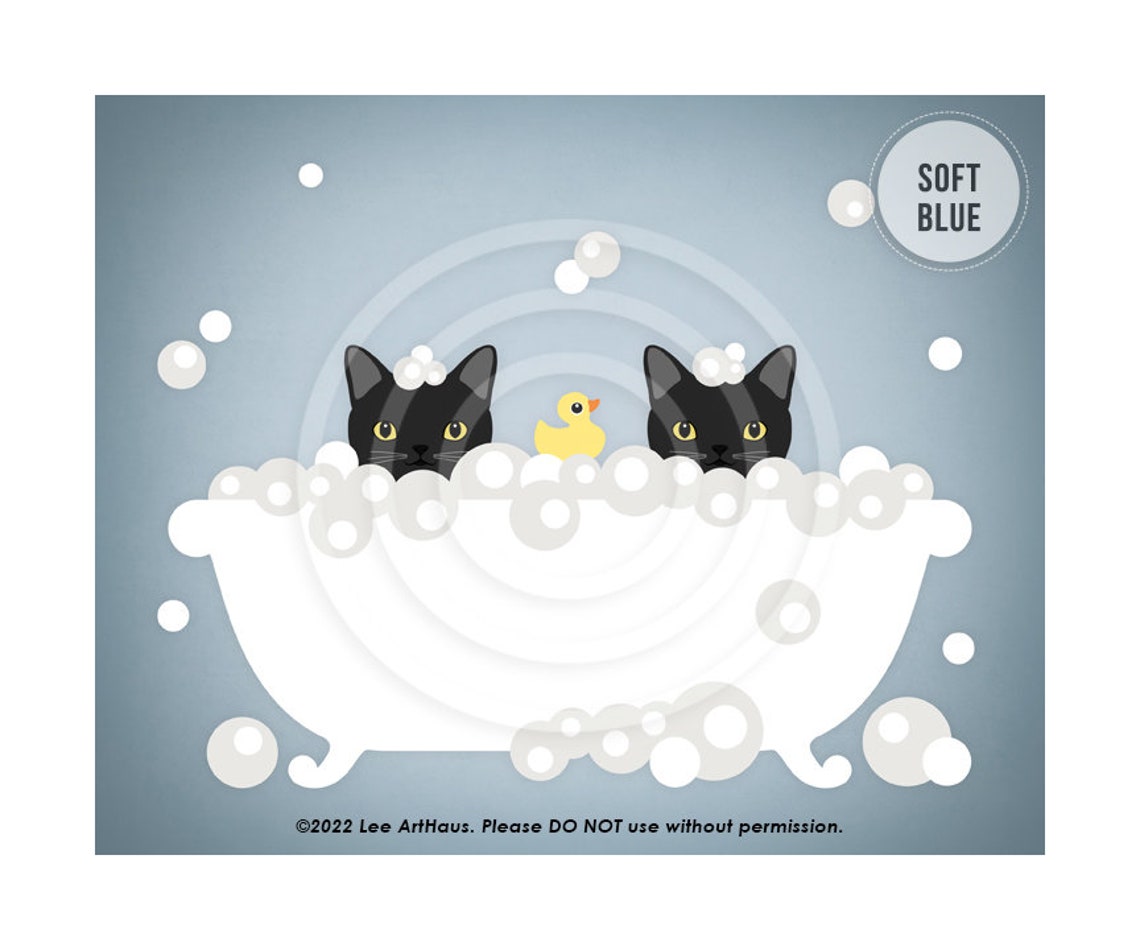 Two Black Cats Taking Bubble Bath With Rubber Duck Funny Art Poster - Image 2