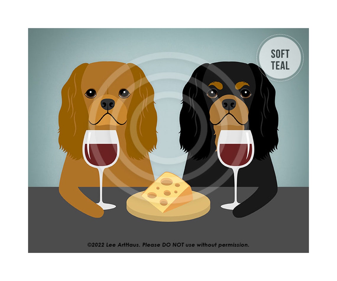Two Cavalier King Charles Spaniels Drinking Wine Funny Dog Poster - Image 4