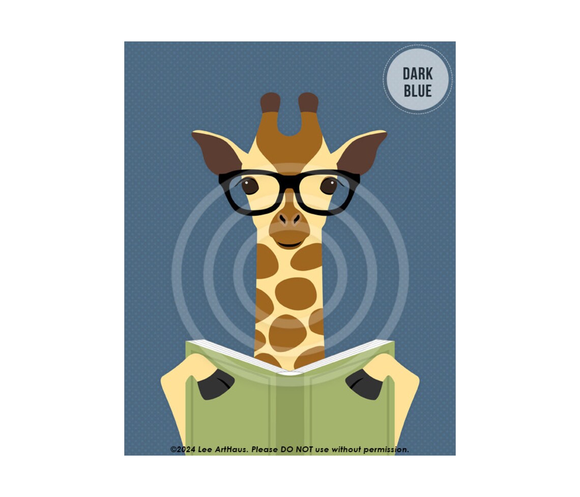 Cute Giraffe Reading Book With Glasses Green Safari Animal Nursery Poster - Image 6
