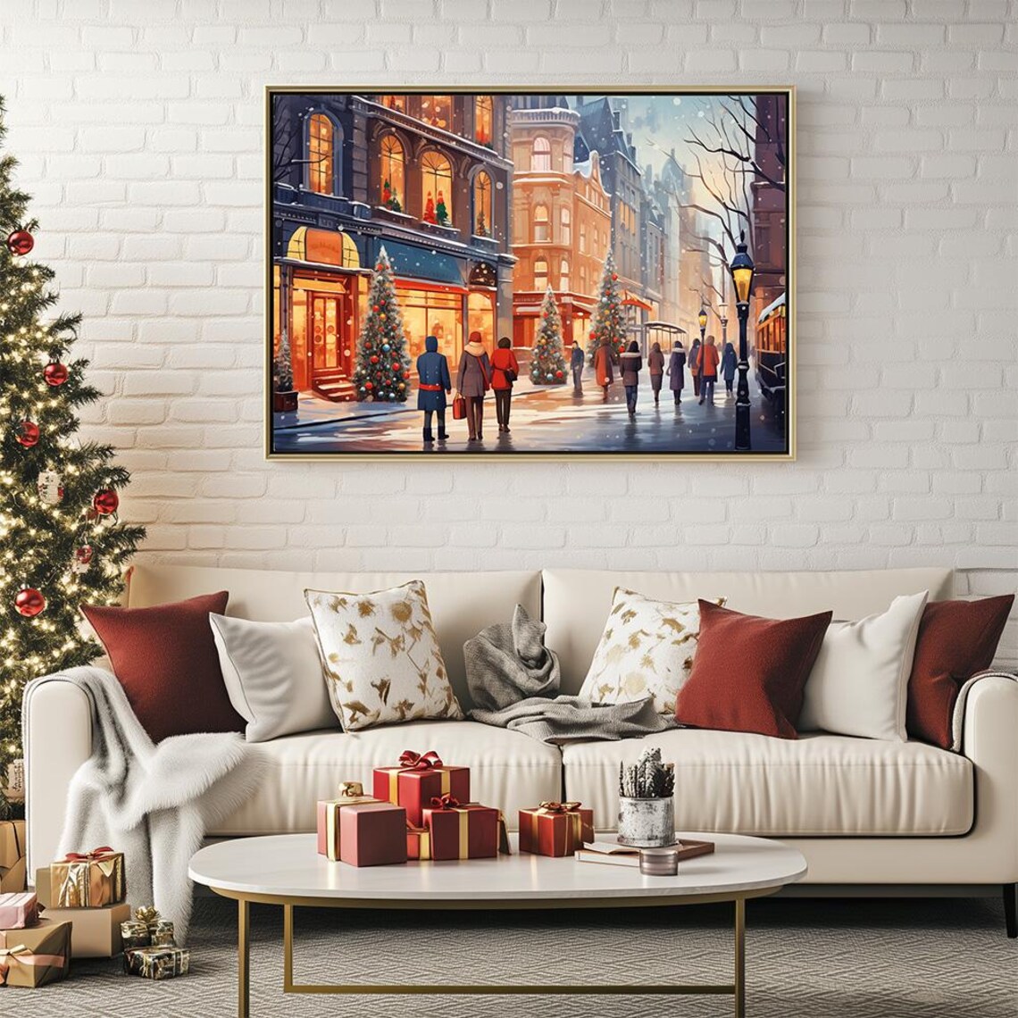 Christmas City Street Scene Poster Paris Snowy Winter Cozy Art Print Festive European Town Holiday Decorations - Image 3
