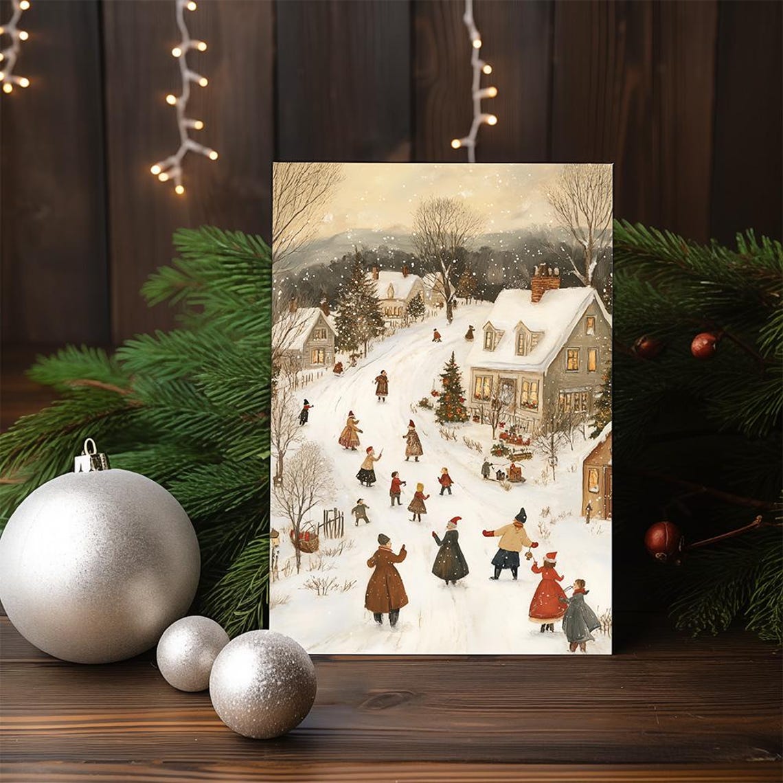 Rustic Winter Village Snow Scene Poster With Vintage Christmas Charm - Image 2