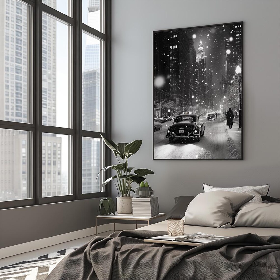 Vintage Winter Cityscape Poster, New York Travel Print - Image 2