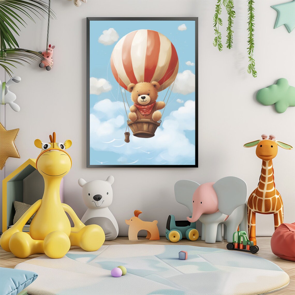 Cute Teddy Bear Hot Air Balloon Nursery Baby Room Art Poster - Image 3